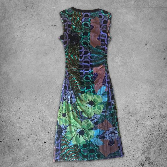 Kay Unger Abstract Floral Mesh Midi Dress | Euro / Y2K Vines | M (Also Fits S) - Picture 3 of 4